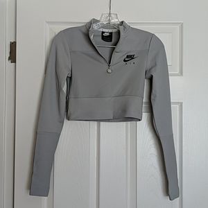 nike air ribbed high neck long sleeve top beige